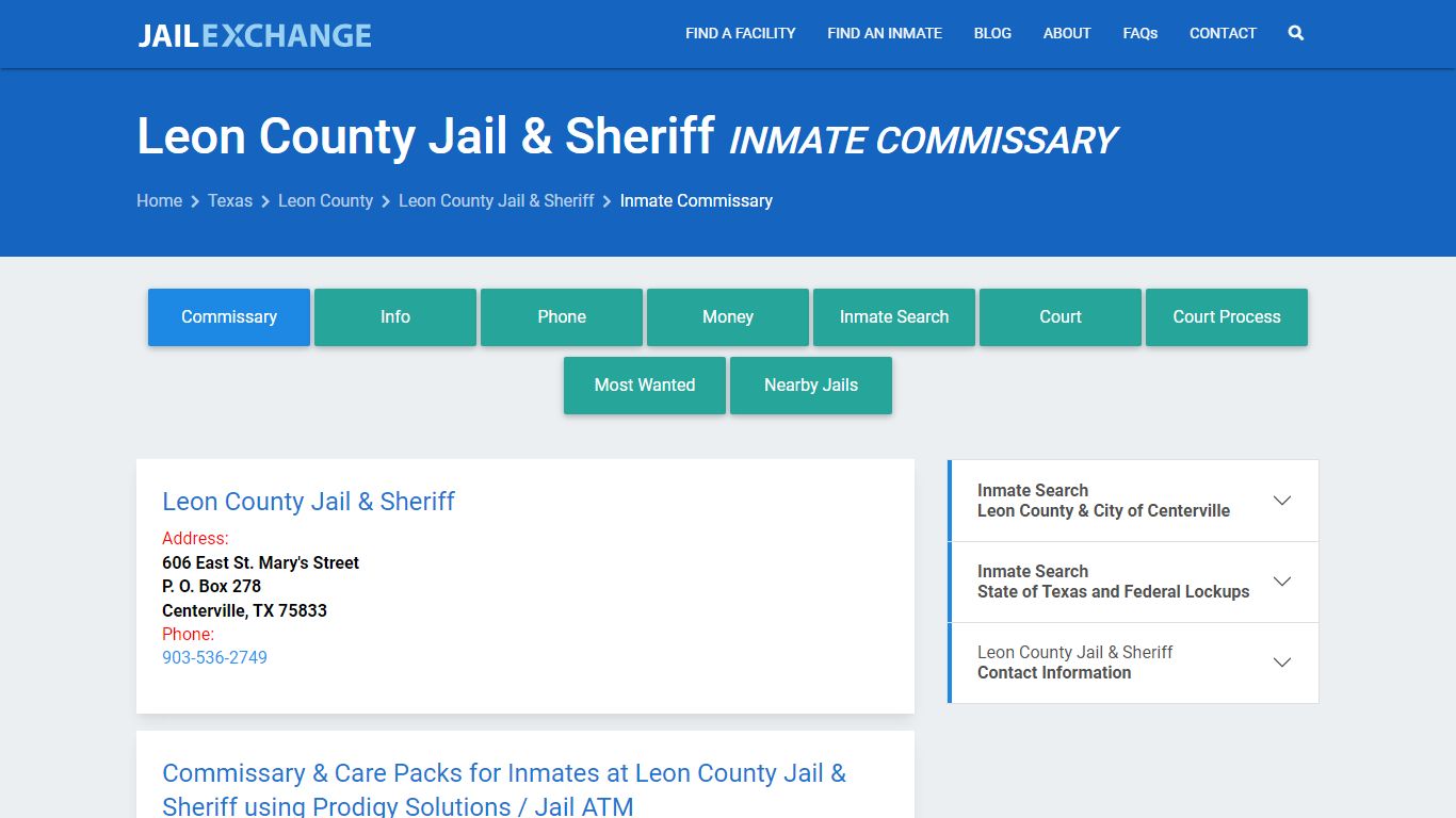 Inmate Commissary, Care Packs - Leon County Jail & Sheriff, TX