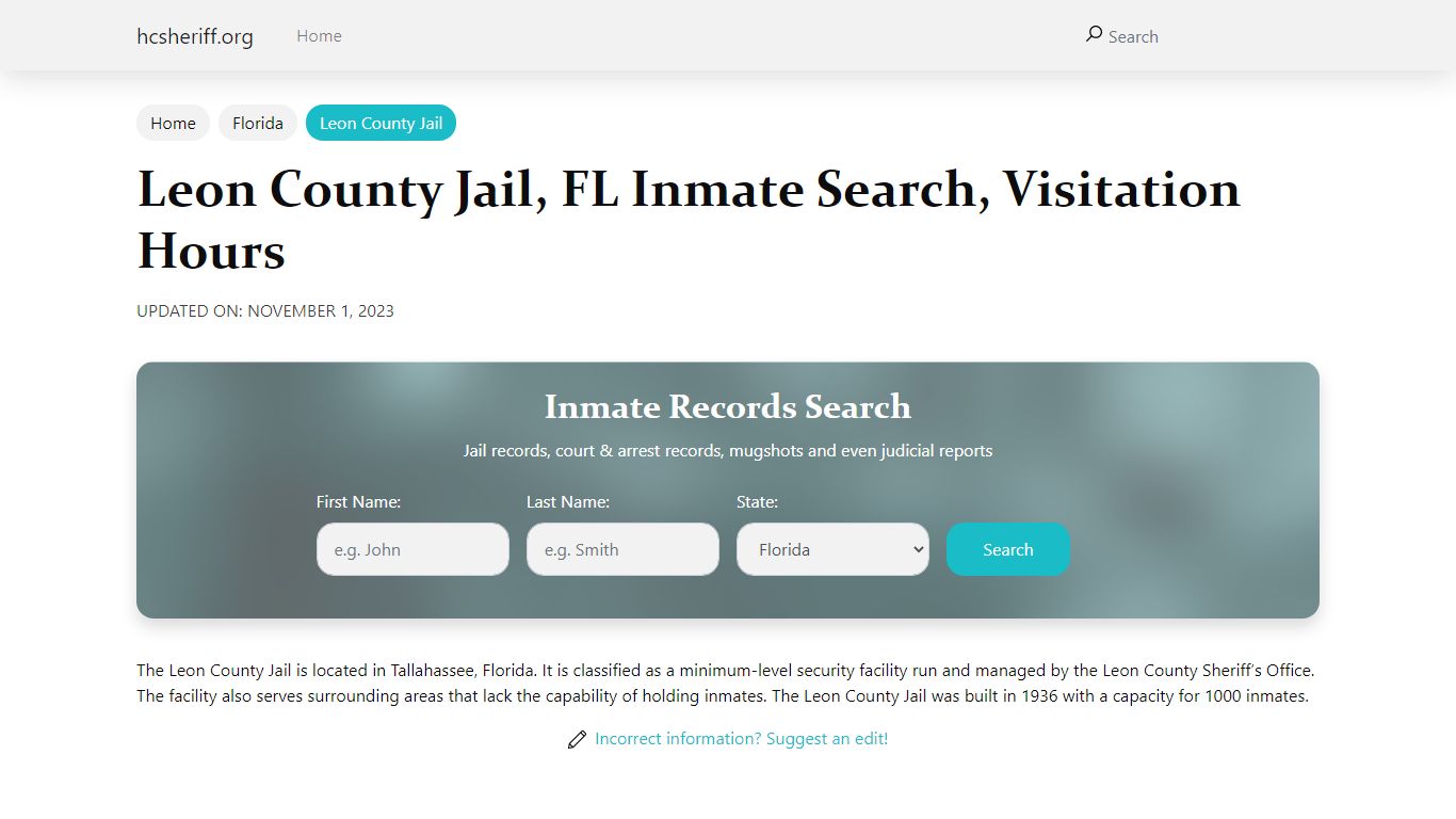 Leon County Jail, FL Inmate Search, Visitation Hours